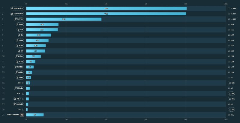 Programming Languages最大宗的還是 JS / TS 另外就是 Python